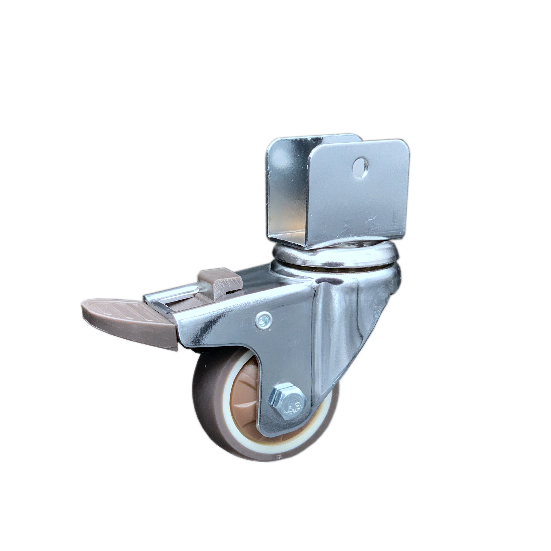 脚轮万向轮夹板轻型镀铬tpr单轴脚轮1.5/2寸固定活动刹车静音家具