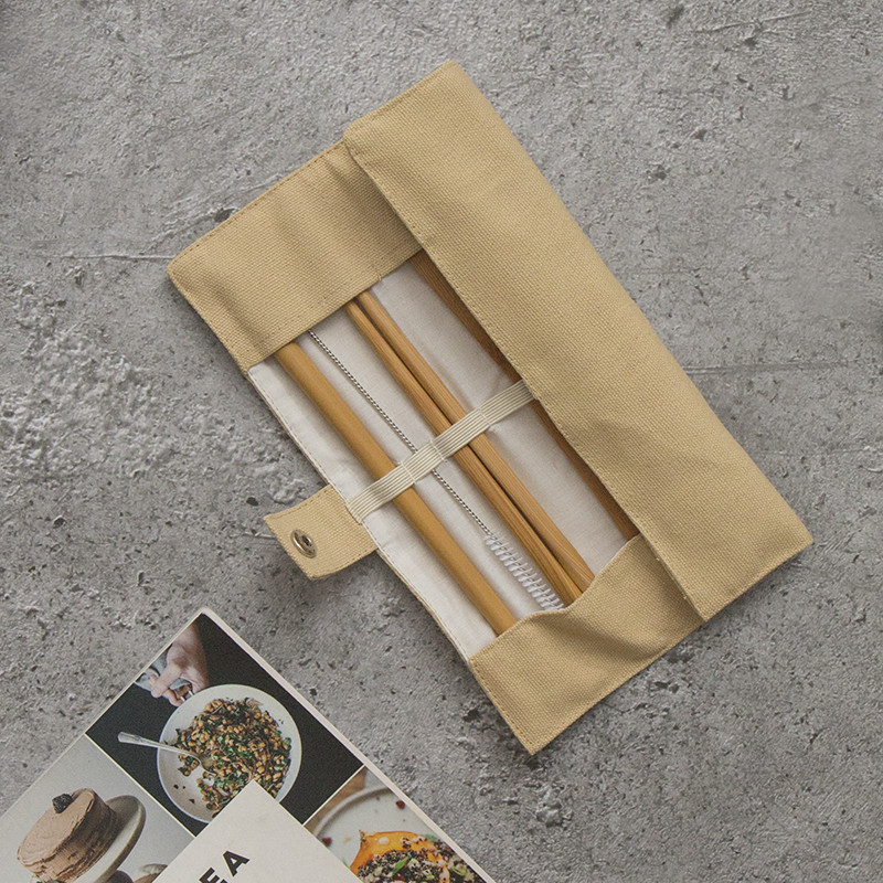 厂家定制刀叉勺筷吸管布袋套装 便携式卷包 吸管刷餐具包收纳袋
