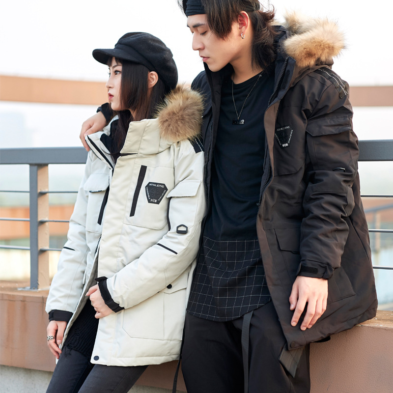 韩国runningman跑男同款大鹅户外军工装羽绒服男女情侣中长款外套