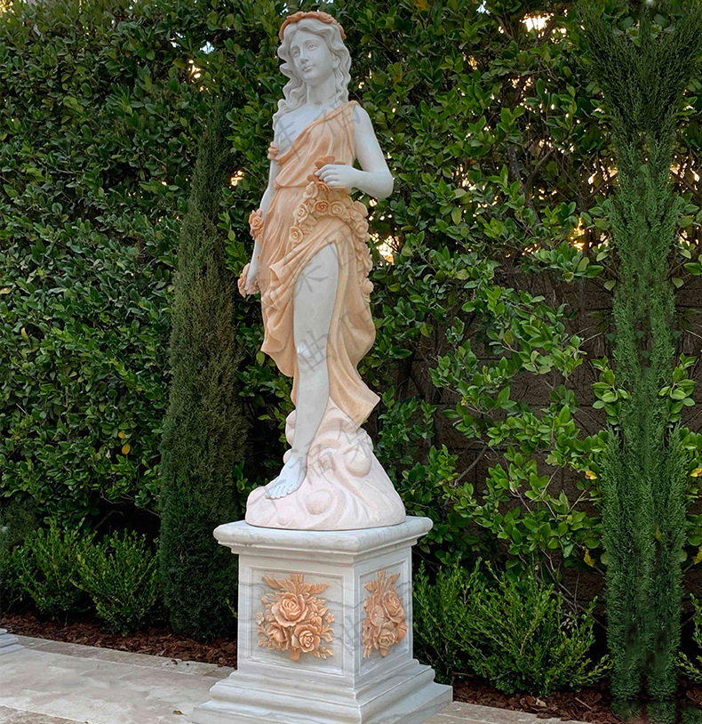 石雕欧式人物雕塑 厂家直销 大理石拼色美女雕像可定制 frw-708