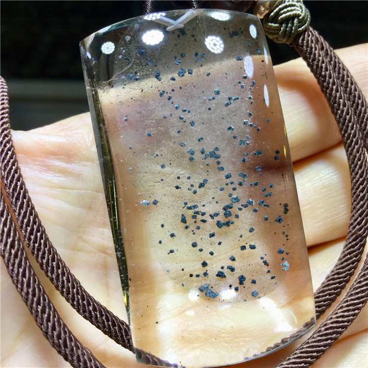 东海水晶天然蓝云母片满天星聚宝盆平安无事牌吊坠