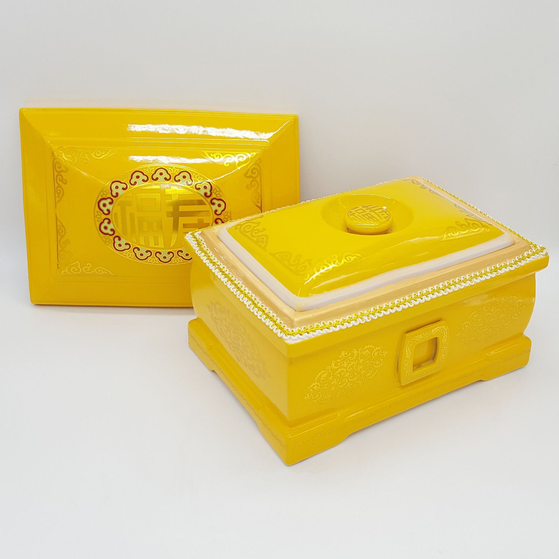 陶瓷双盖骨灰盒骨灰坛捡骨罐殡葬用品棺材寿盒寿材寿衣