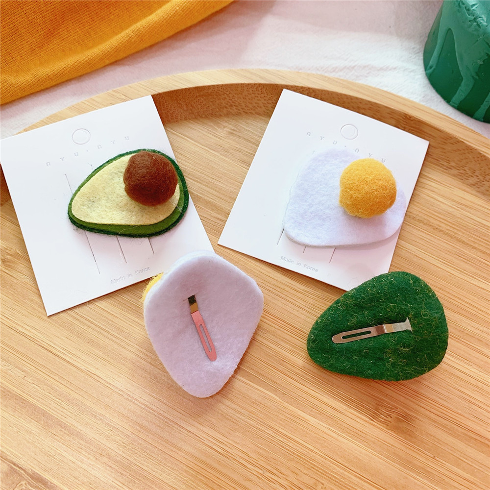 ins可爱牛油果荷包蛋发夹趣味羊毛毡立体卡通刘海夹发卡发饰饰品