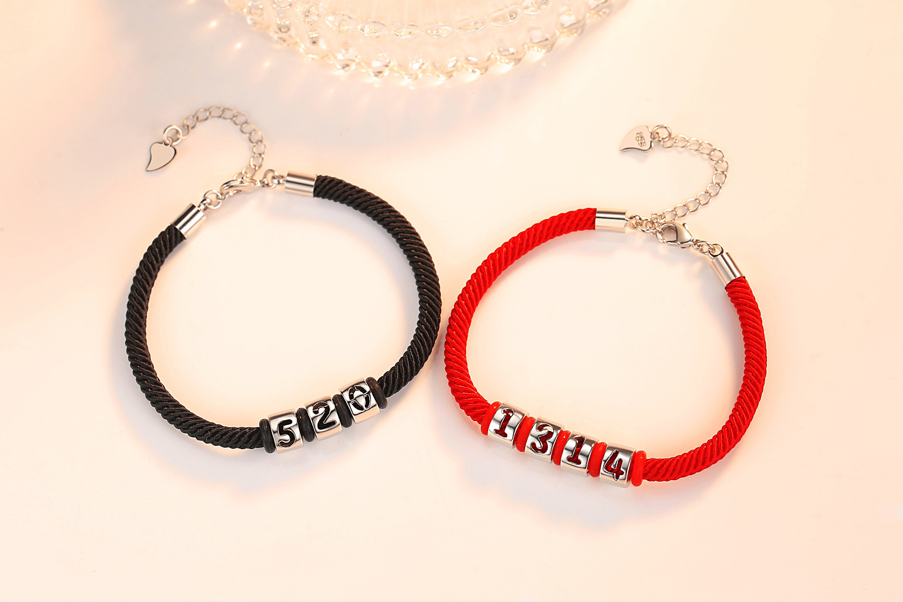 s925银手链缘定今生专属爱情信物5201314手绳情人节礼物送男女友