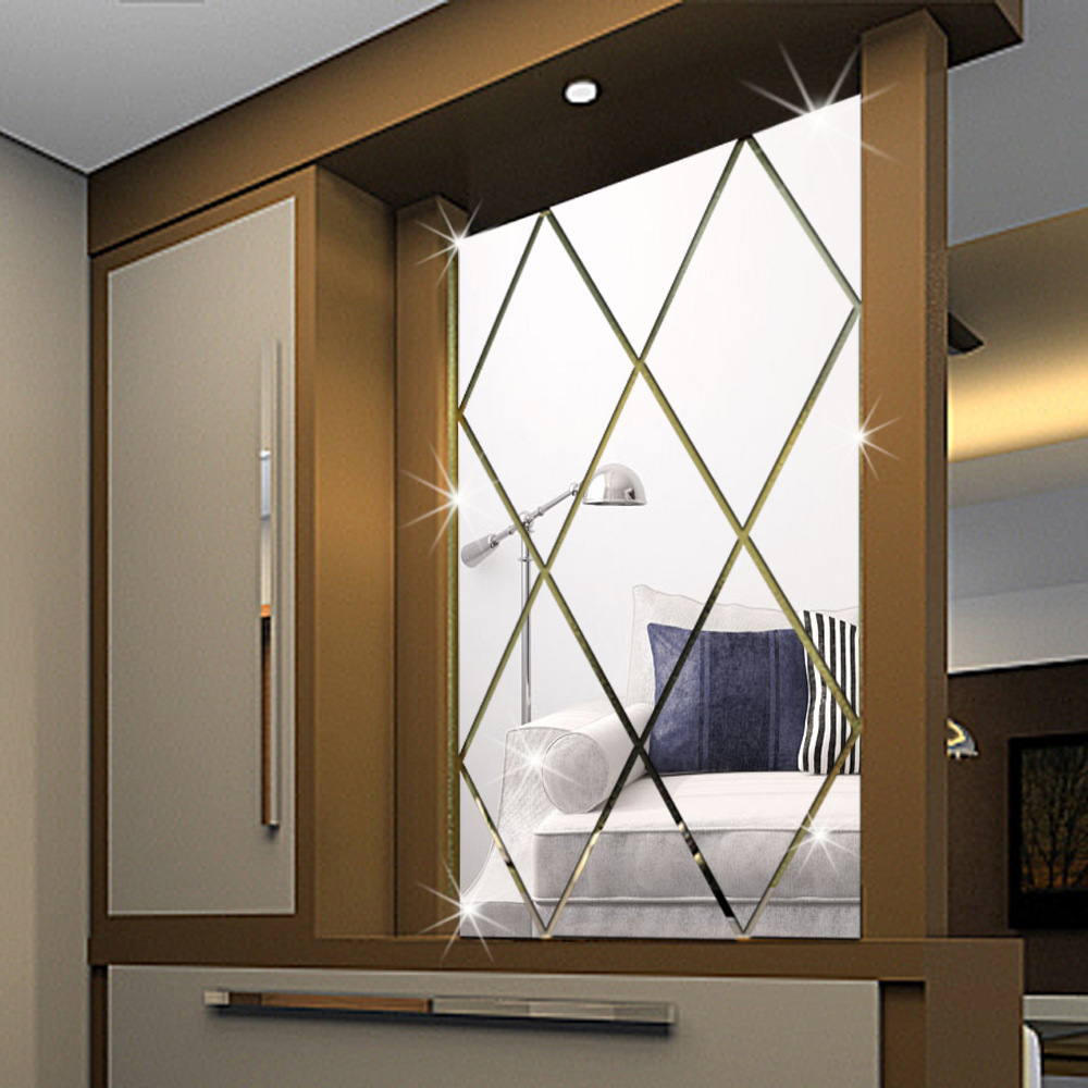 x109厂家直销创意几何形状菱形亚克力立体镜面墙贴电视背景墙装饰