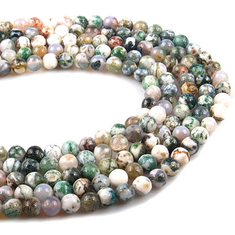 厂家直销天然树纹石散珠手工半成品diy饰品配件树纹玛瑙圆珠批发