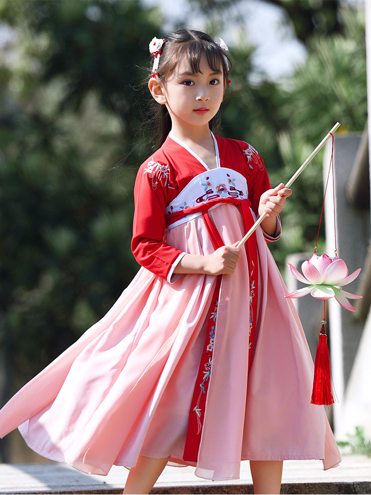 现货秋款中国风儿童古装长袖复古女童汉服襦裙超仙古装支持定制