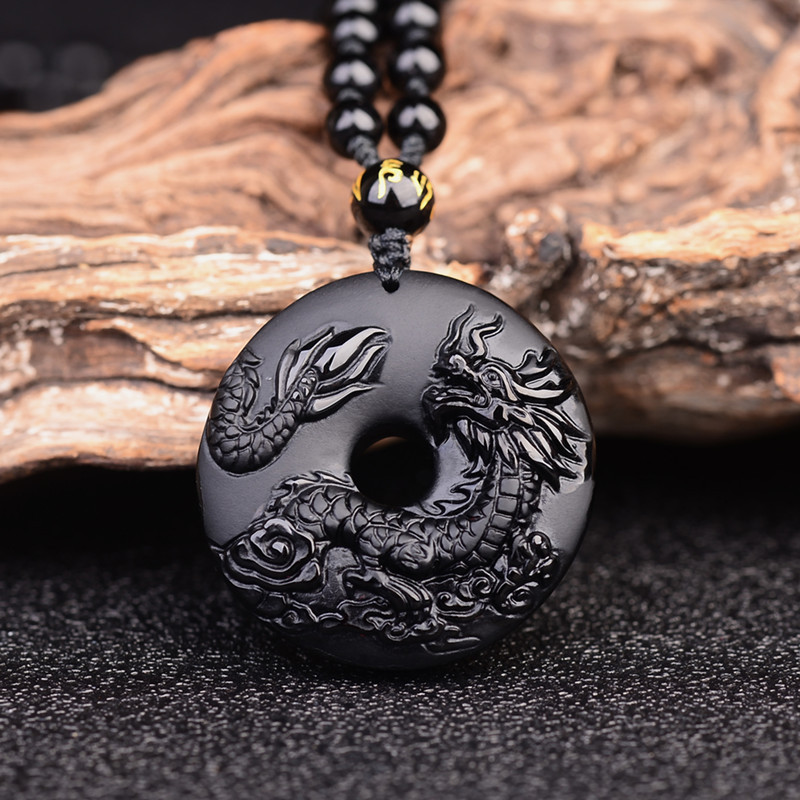 开光生肖鸡2020年属鸡祥龙增寿黑曜石吊坠吉祥物吊坠玄龙添寿项链