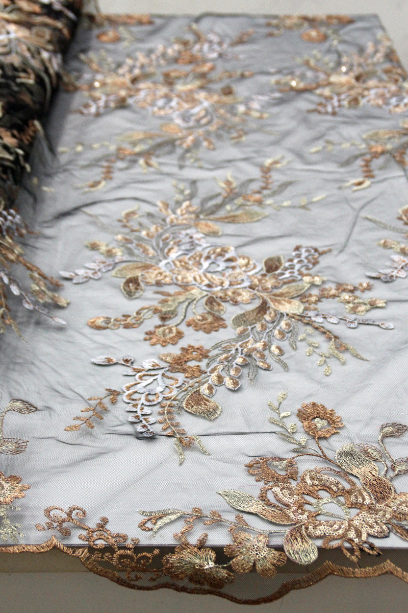 新款亮片刺绣花边 欧美非洲蕾丝花边 婚纱礼服面料lace fabric