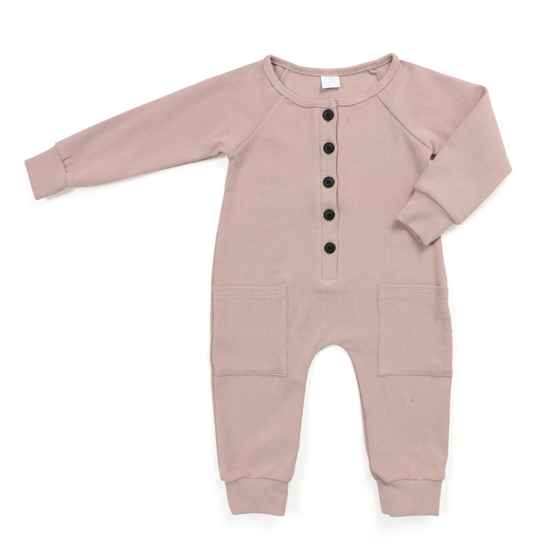 2019年新款儿童潮范连衣裤 欧美热卖舒适女童螺纹连身衣 纯色爬服