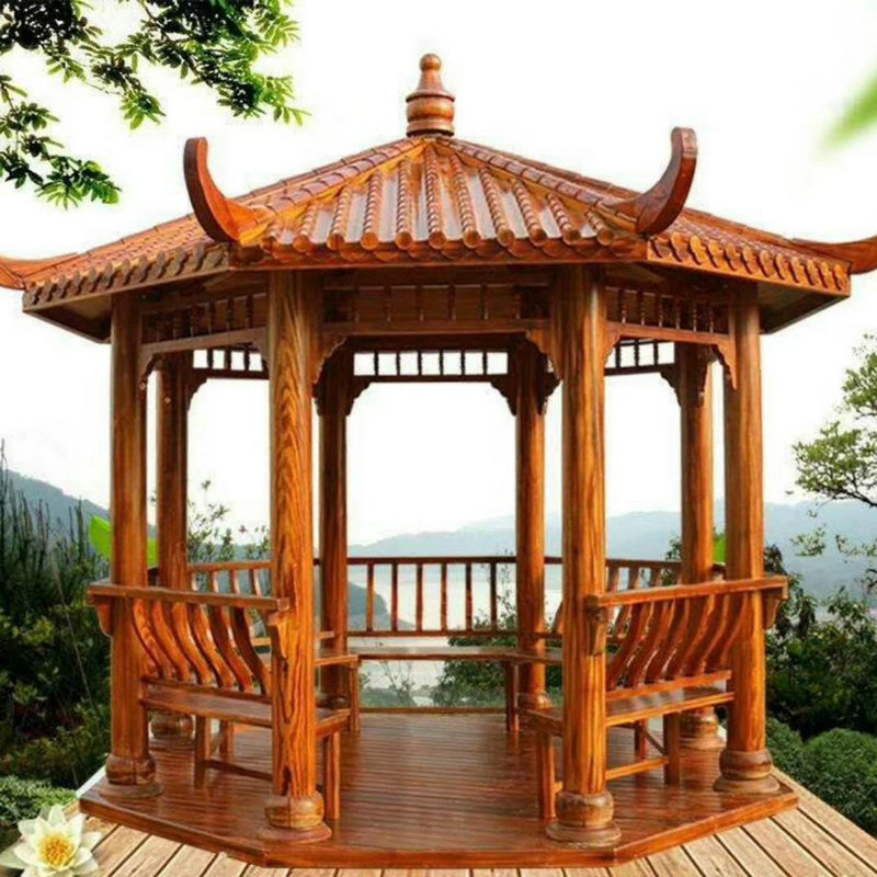 厂家批发测量防腐木四角六角八角亭 复古庭院八角木亭子 仿古木亭