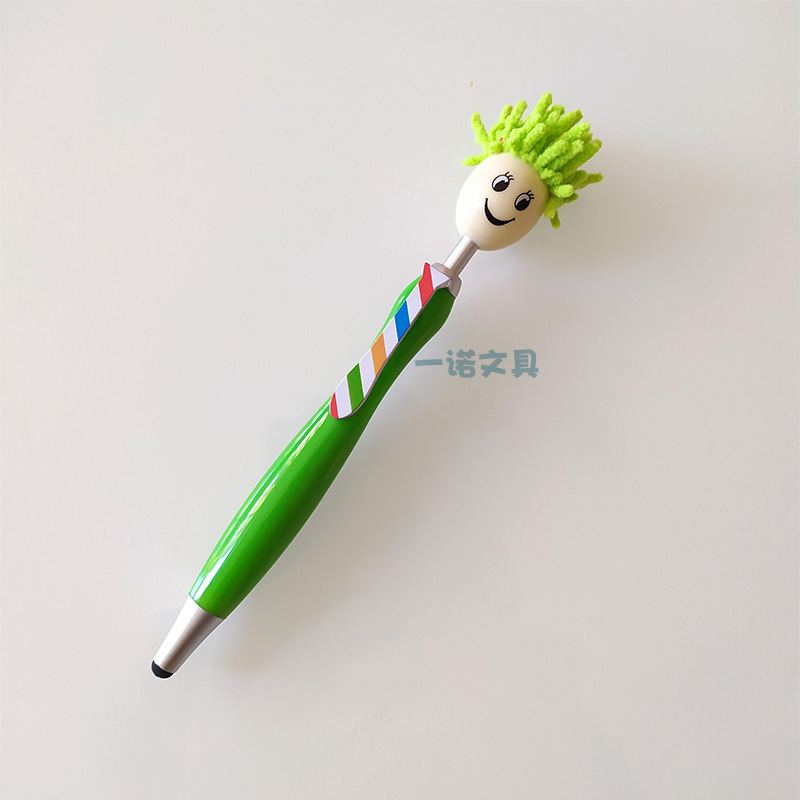 Supply Doll Head Plush Cartoon Hair Mop Head Smiley Face Expression Portrait Furry Head Touch Screen Cleaner Ballpoint Pen