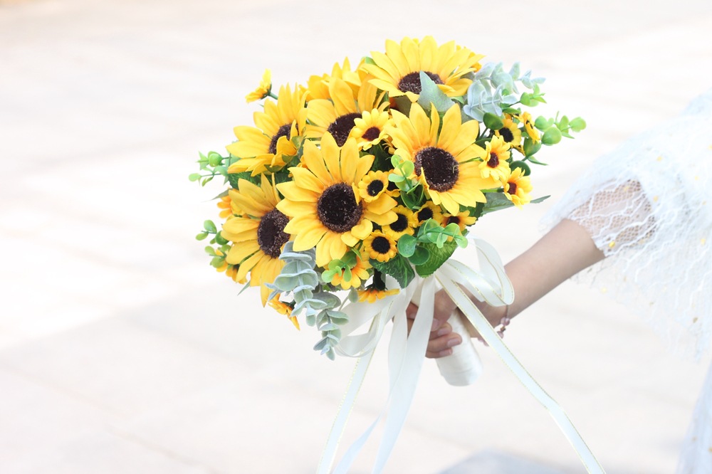 结婚婚礼仿真花束新娘手捧花向日葵批发绢花拍照跨境专供xr1201