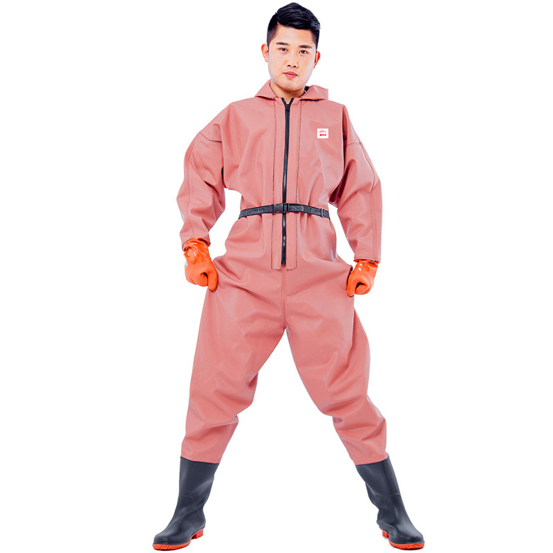 Factory Direct Sales Waterproof One-Piece Wader Winter Thickened Fishing Shoes Fishing Rain Pant Belt Rain Boots Lotus Roots Digging Onesie Wholesale