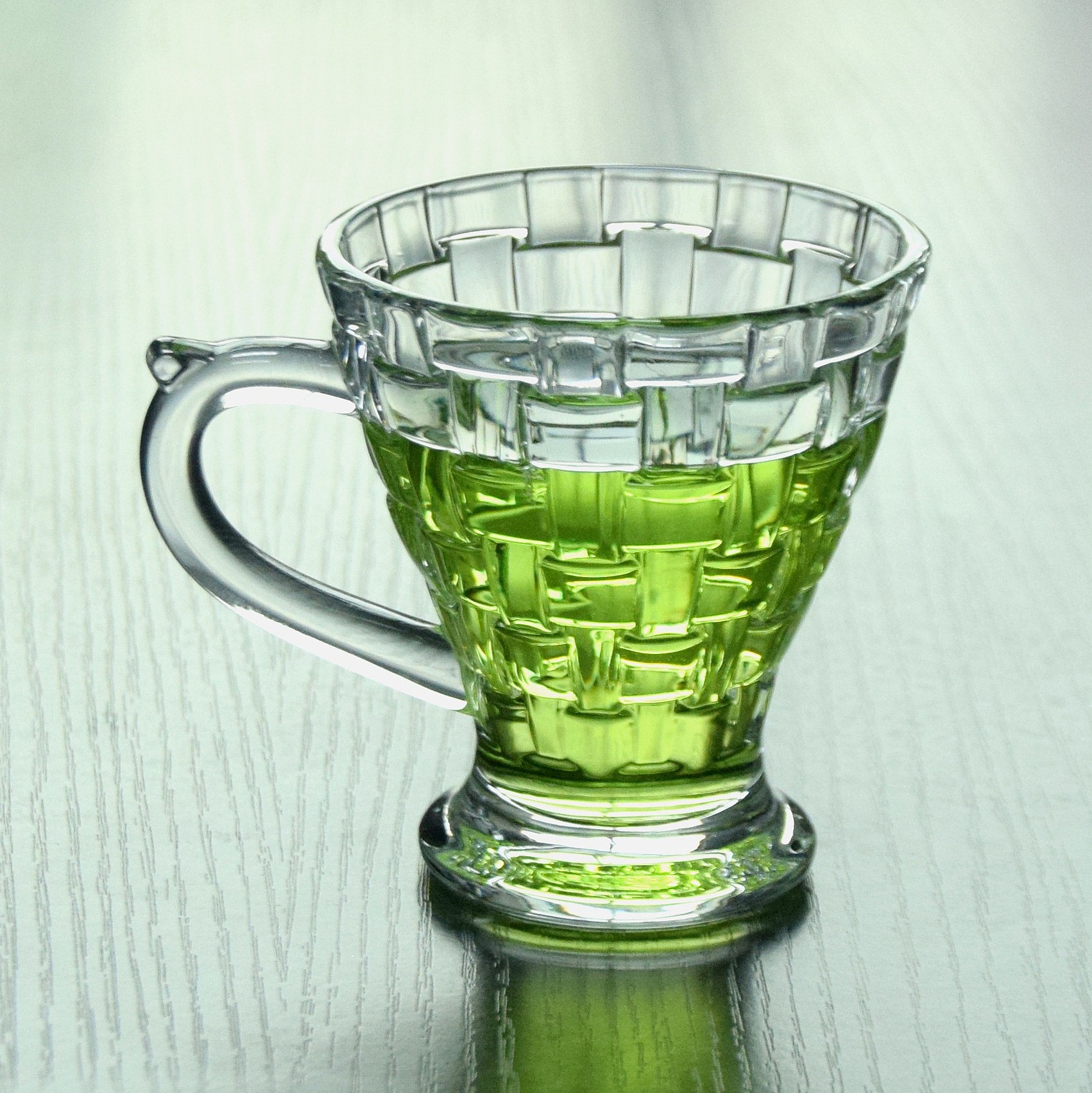 厂家批发精白料玻璃小把杯餐厅泡茶杯家用水杯子竹编纹咖啡杯精美