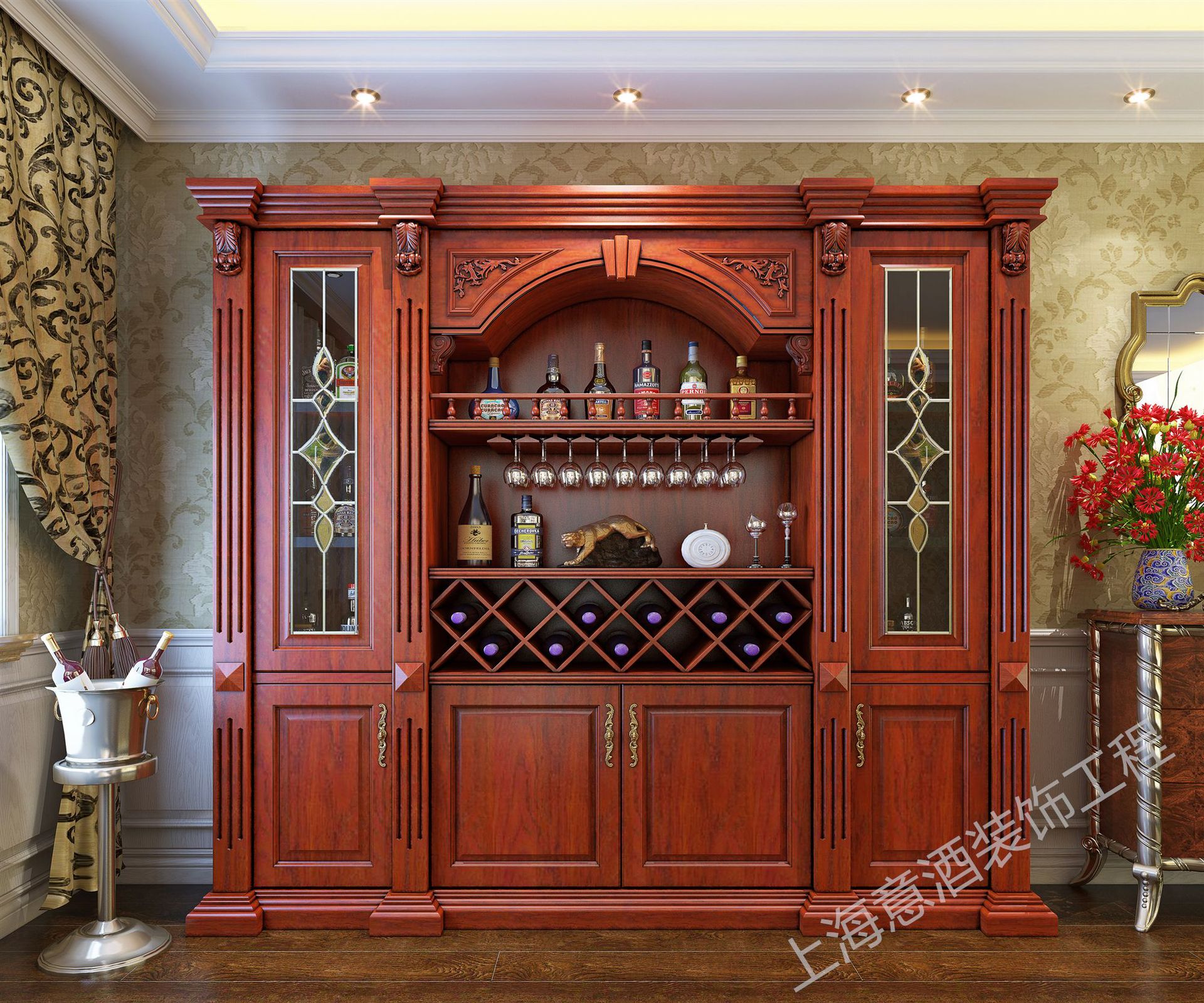 恒温恒湿酒窖客厅实木酒柜酒窖定制欧式红酒酒柜酒架免费设计直销