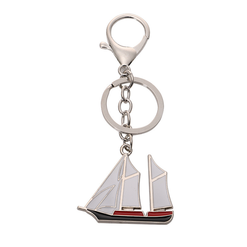 Metal Crafts Sailboat Boat Anchor Rudder Keychain Epoxy Key Chain DIY Handmade Decorative Pendant Small Gift