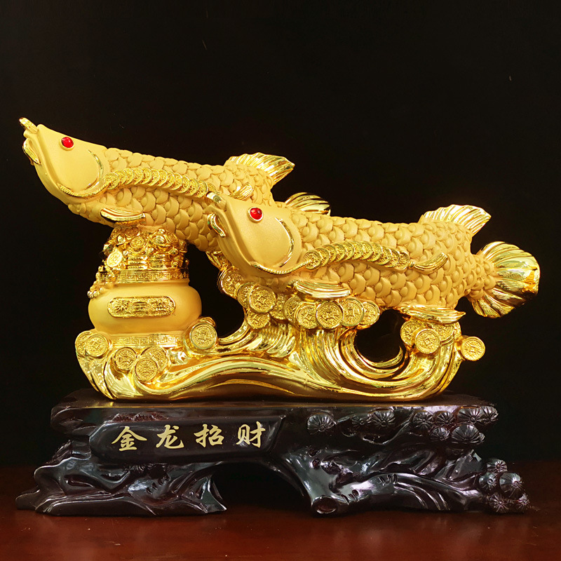 迪万思厂家直销创意双鱼金龙招财树脂工艺礼品客厅办公桌摆件批发