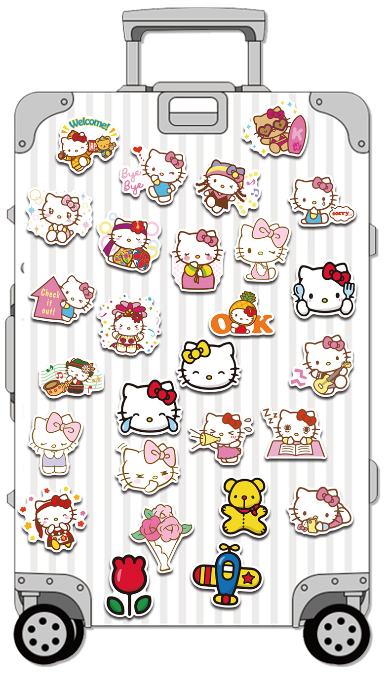 100张kt猫凯蒂猫涂鸦贴纸可爱卡通手机水杯平板行李箱pvc防水贴纸