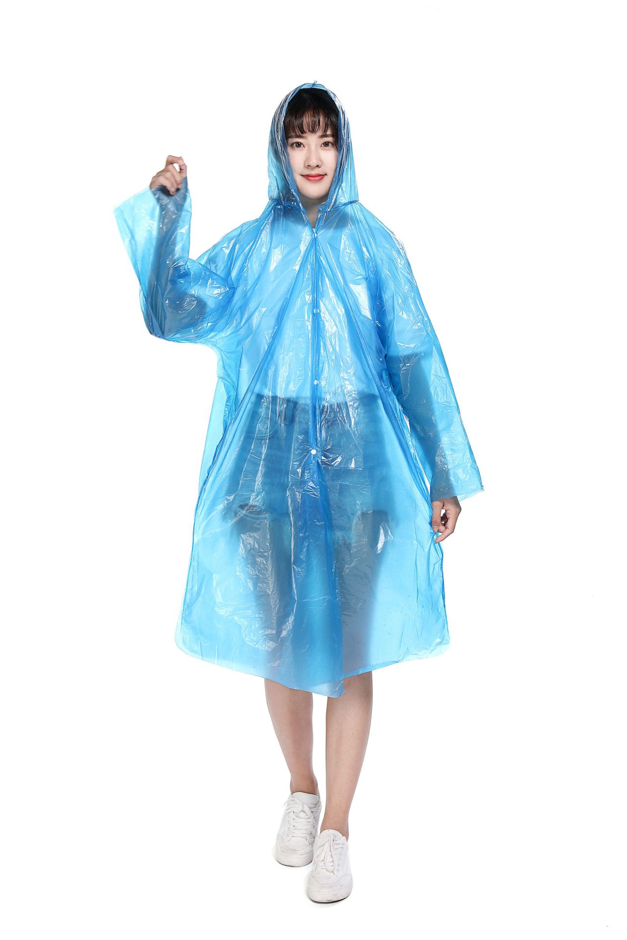 1538全新料成人加厚四合扣雨衣 一次性透明雨衣批发 户外雨衣