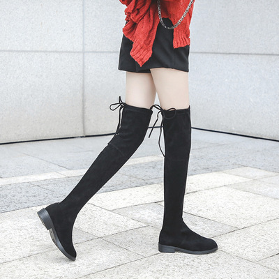 平底长靴女显瘦粗跟瘦瘦靴2019秋冬季长筒靴过膝弹力靴加绒女靴子