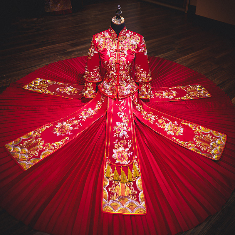 苏州直销秀禾服新娘2022新款中式结婚礼服古装嫁衣秀和服百褶裙女