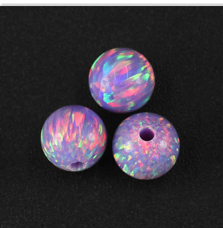 供应合成欧泊圆珠紫色穿孔澳宝饰品辅料无孔 直孔培植蛋白石配件