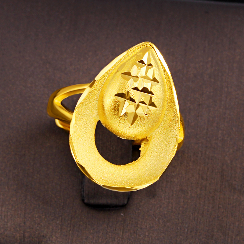 新款仿黄金戒指 大花朵喷砂食指中指女戒新娘不脱色镀金饰品批发