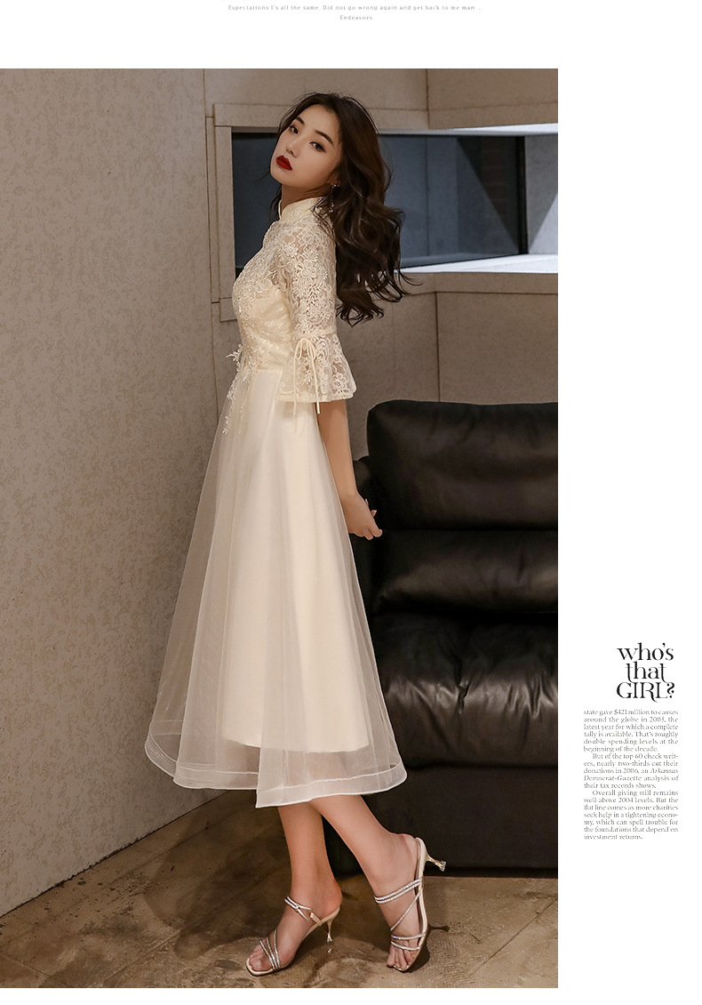 伴娘服2020新款春夏季仙女气质香槟色长袖伴娘礼服姐妹裙中长款