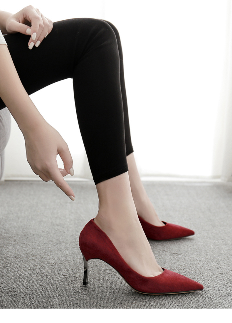 2019新款秋季百搭黑色尖头高跟鞋细跟性感女鞋浅口单鞋职业工作鞋