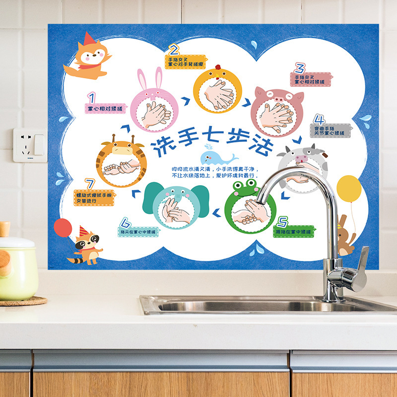 Sk6106 Hand Washing Seven Steps Early Childhood Education Hospital School Household Catering Bathroom Schematic Wall Stickers