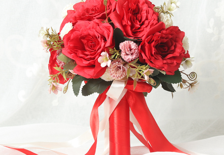 结婚韩式中式婚礼新娘手捧花道具仿真花外景拍照摄影红玫瑰捧花