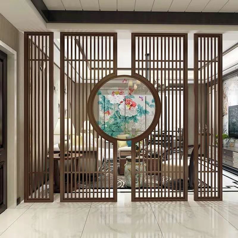 新中式进户门隔断屏风 中式玄关客厅镂空花格隔断