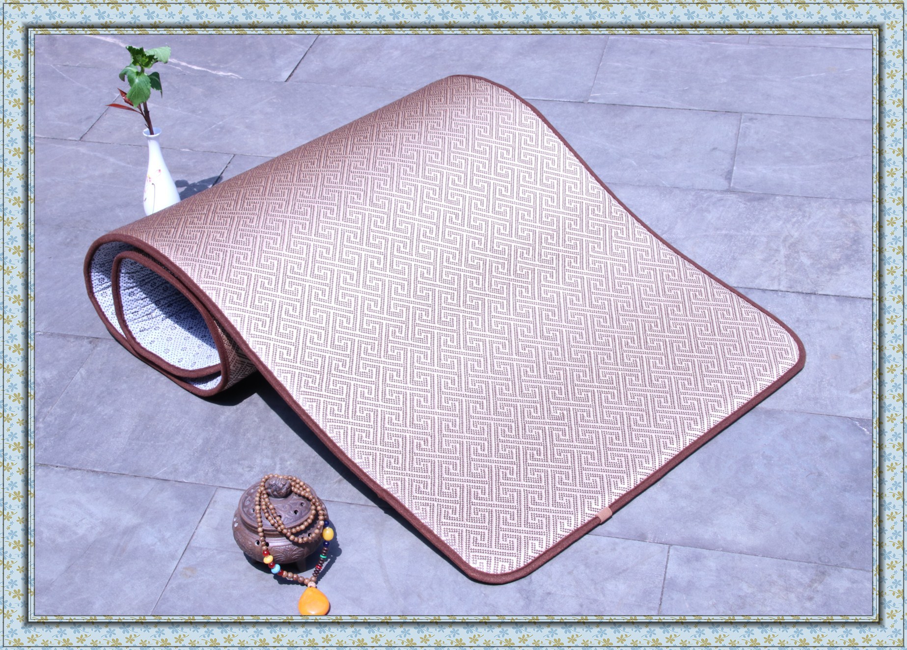 四季款大礼拜垫藤席吉祥纹超顺滑加厚家用拜忏滑垫磕大头拜佛垫