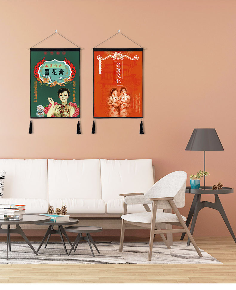 老上海民国风客厅装饰挂画挂布背景布电表箱遮挡布布艺挂画可定制