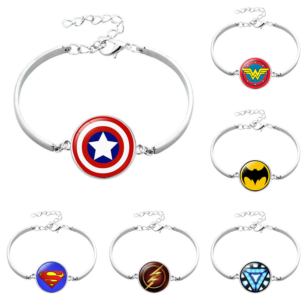 漫威英雄钢铁侠 神奇女侠 美国队长 蝙蝠 蜘蛛侠 超人手链手镯