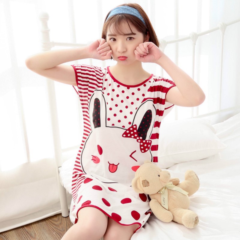 Wholesale Summer Short-Sleeved Milk Silk Cartoon Korean Girl Nightdress Wholesale Cute Taobao Generation Home Wear Pajamas