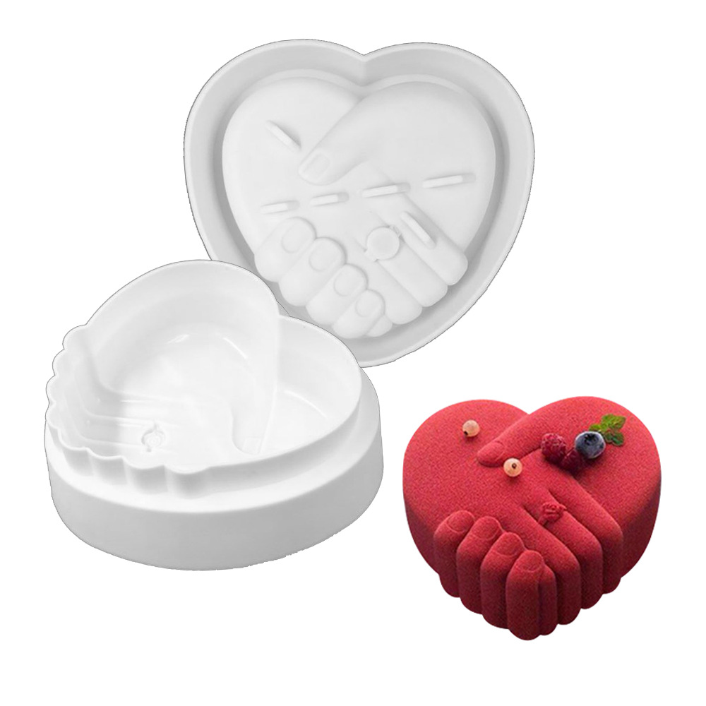 法式握手心形慕斯硅胶模具手牵手爱心蛋糕模情人节甜品西点烘焙模