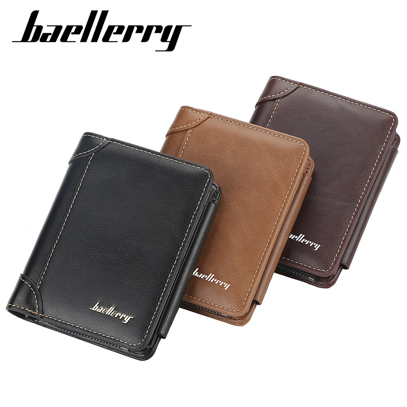 Baellerry Wallet Men's Short European and American Multiple Card Slots Tri-Fold Zipper Coin Purse Fashion Thin Card Holder Men