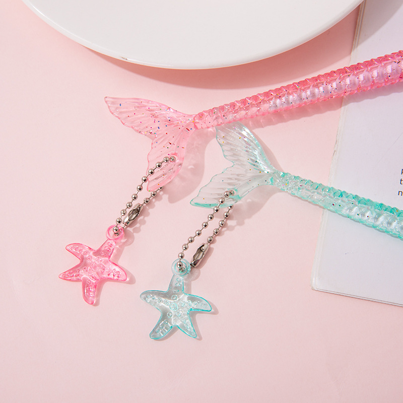 Cute Cartoon Stylish Pen Creative Crystal Glitter Powder Quicksand Pen Fishtail Fairy Pendant Gel Pen Signature Pen