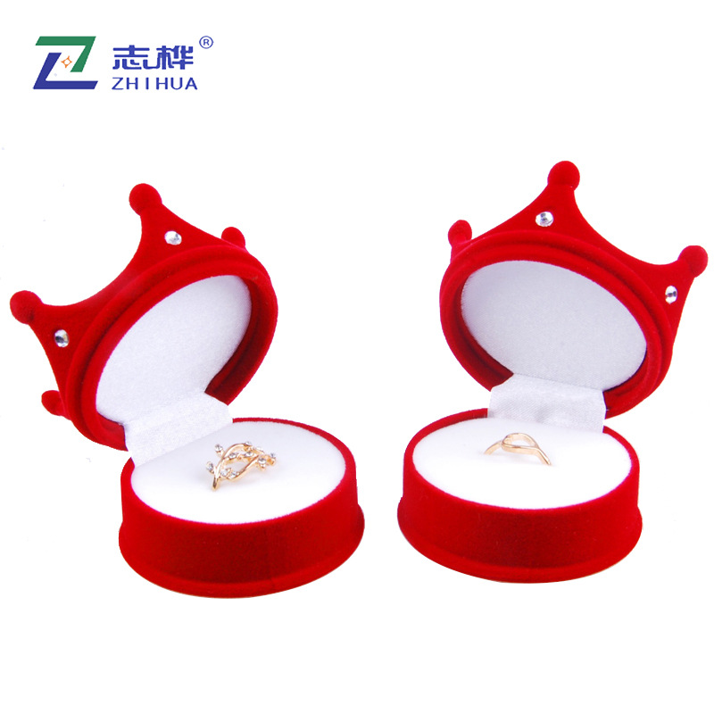 Jewelry Box Flocked Ring Box Creative Crown Stud Earrings Box Zhihua in Stock Wholesale Jewelry Jewelry Box