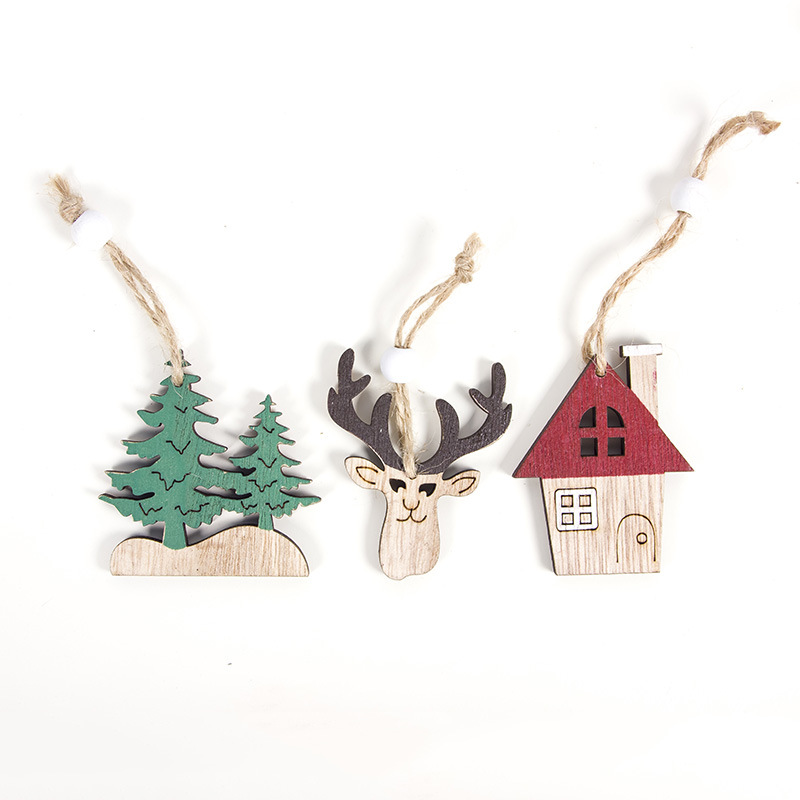 Popular Christmas Wooden Decorative Pendant Creative Christmas Car Deer Christmas Tree Decorative Pendant 3 Pack