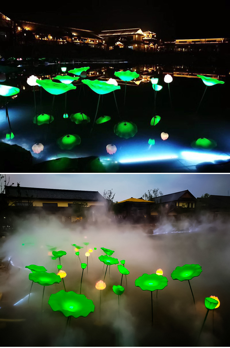 pe荷花灯莲花灯荷花景观灯6支装滚塑荷花户外防水池塘美陈景观灯