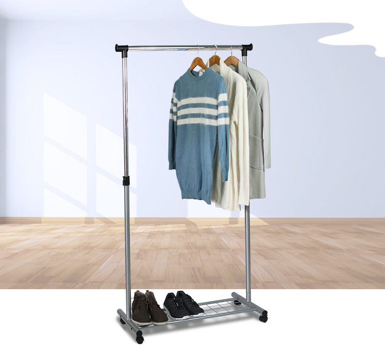 多功能带滚轮可移动晾衣架银灰色烤漆单杠带网片晾衣架厂家直销