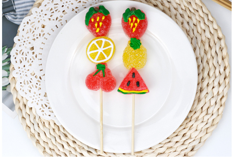 45g水果造型西瓜菠萝软糖串烧棒棒糖六一节日创意糖果零食批发