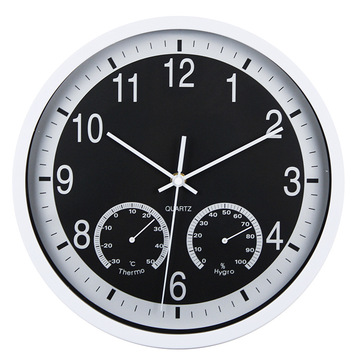 亚马逊热卖12寸北欧简约挂钟静音温湿度创意钟表家居装饰时钟-阿里巴