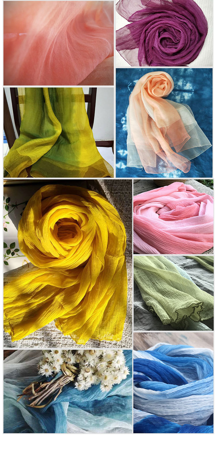 真丝乔其纱diy植物染草木染素胚扎染丝巾手工染色手绘