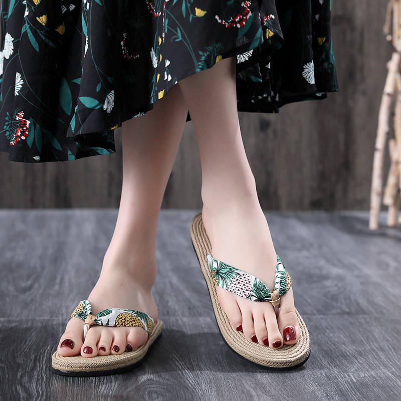 2022 Imitation Straw Travel Linen Women's Sandals Korean Fashion Outdoor Flip-Flops Flat Beach Flat Heel Flip-Flops Women's Slippers