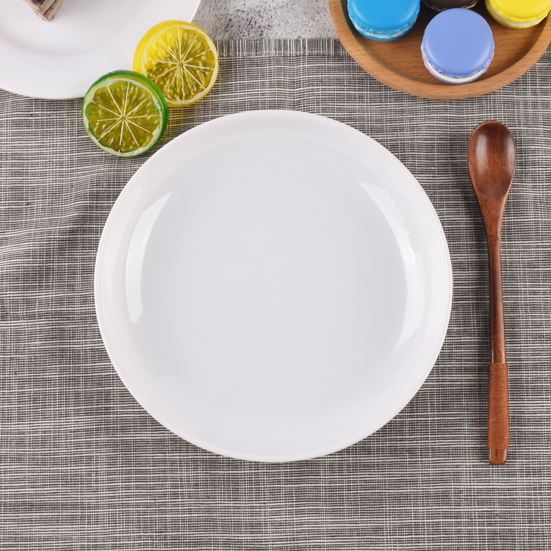 密胺商用白色圆盘深盘仿瓷餐具骨碟圆形快餐盘子塑料平盘自助菜盘