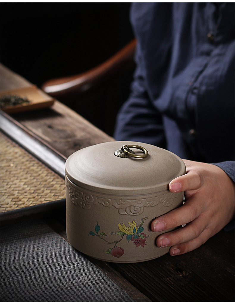 德化陶瓷茶叶罐 1斤装复古粗陶茶叶包装罐 浮雕祥云密封储物罐